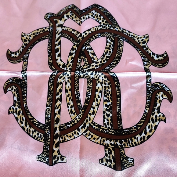 Pink Monogram Leopard Print Chains  Scarf Feels Like Silky Satin 34" x 35" - Picture 1 of 6